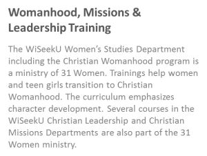31 Women: Womanhood, Missions, and Leadership Training
